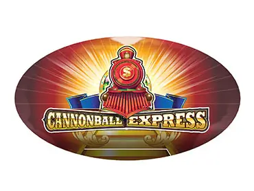 Cannonball Express logo with train on tracks.